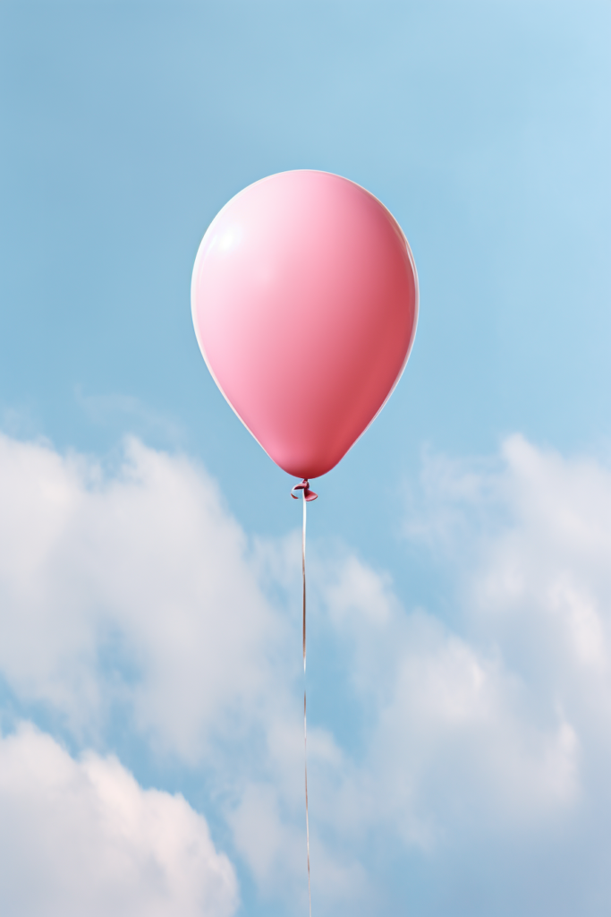This uplifting portrait of a solitary pink balloon against a clear blue sky, tied down by a delicate string, offers a visual metaphor of hope and celebration. Apt for a cancer survivor's victory, the balloon's ascent is gently restrained, symbolizing the delicate balance of joy in remission and the gravity of the journey endured. 